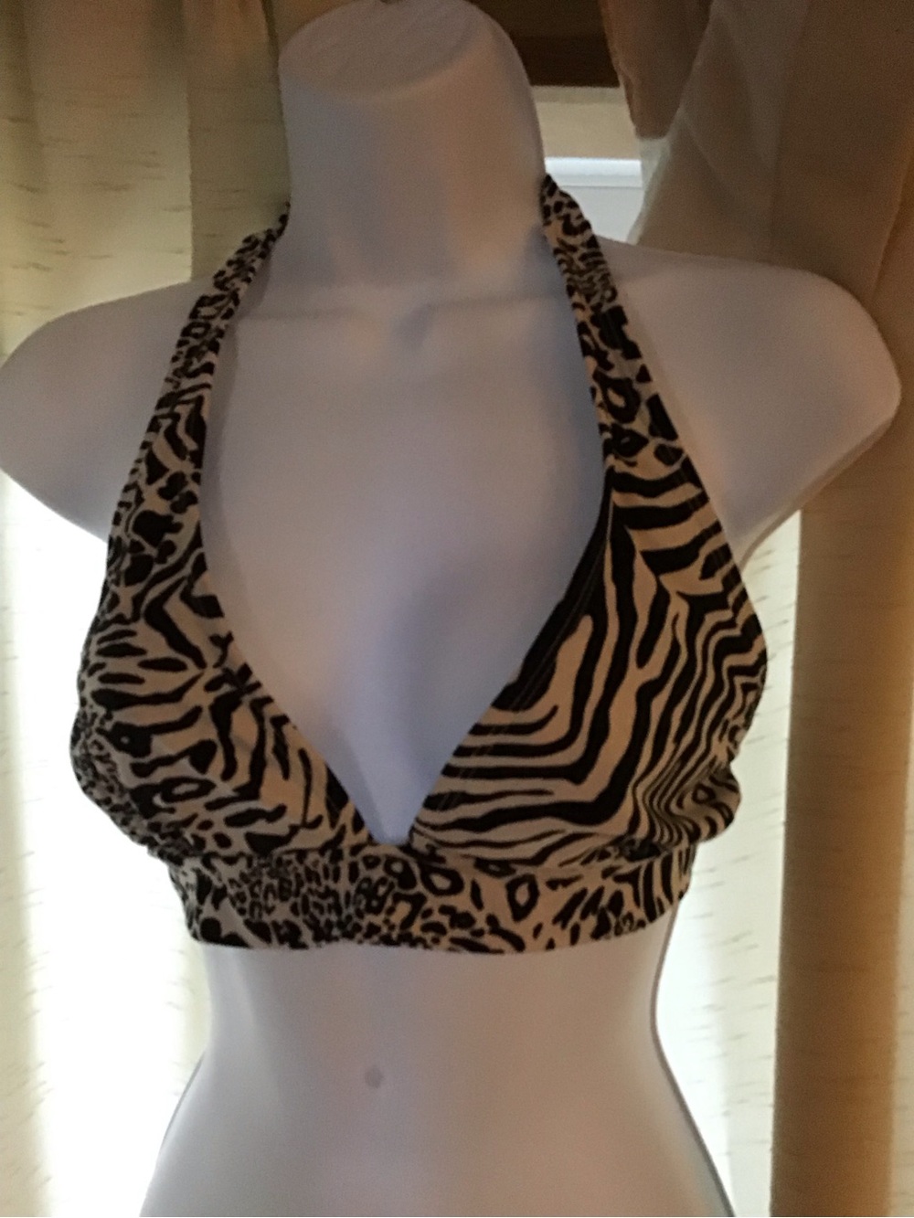 Animal Print Halter Bikini Top in black and white